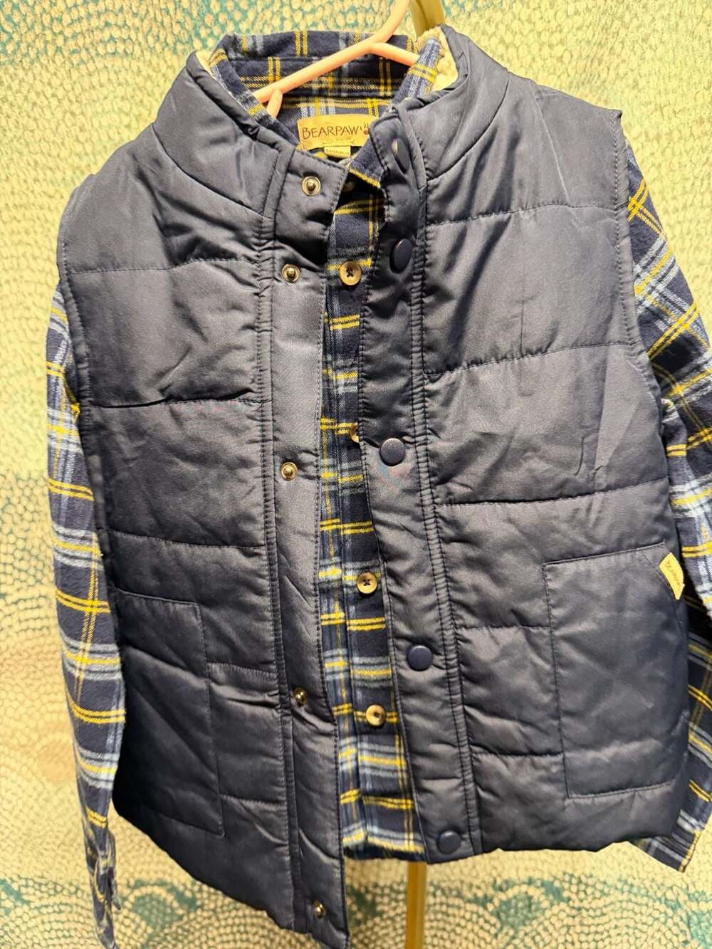 BEARPAW Boys Plaid Flannel Shirt and Quilted Vest Set